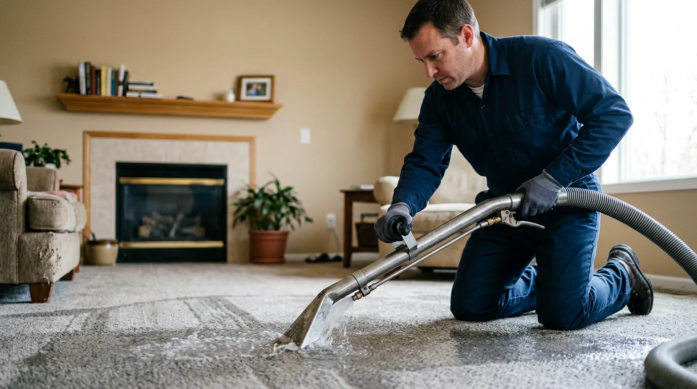 Water damage restoration technician working near Boylston, MA